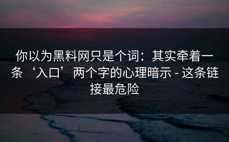 你以为黑料网只是个词:其实牵着一条‘入口’两个字的心理暗示 - 这条链接最危险