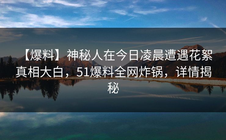【爆料】神秘人在今日凌晨遭遇花絮 真相大白,51爆料全网炸锅,详情揭秘
