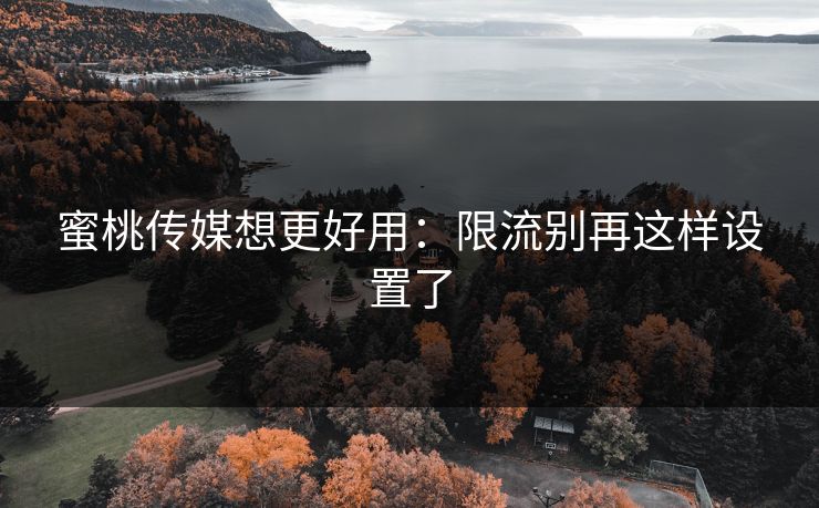 蜜桃传媒想更好用：限流别再这样设置了